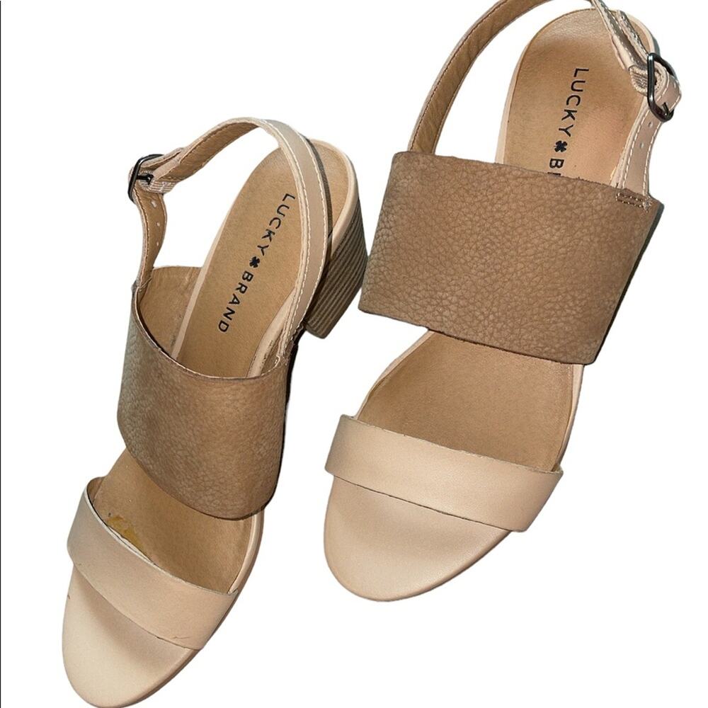 Lucky Brand Gewel Nubuck Cobblestone Leather Block Heel Slingback Sandals size 9 - Picture 9 of 12